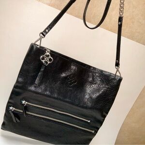 Stella & Dot Waverly 3-Way Bag Black Leather Crossbody Bag with Silver Accents